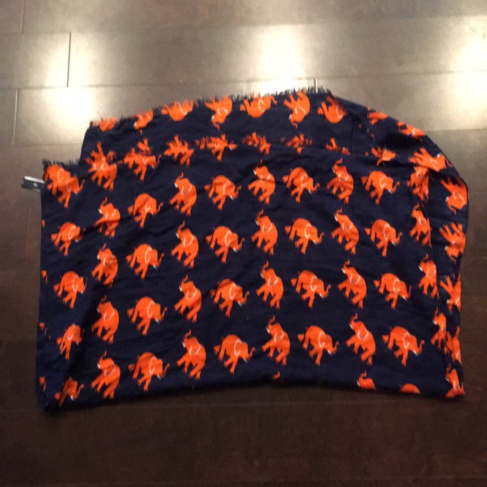 Navy and orange elephant scarf